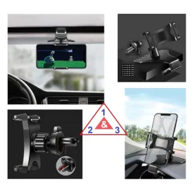 3 in 1 Car GPS Smartphone Holder: Dashboard / Visor Clamp   AC Grid Clip for ZTE Skate, Monte Carlo - Black