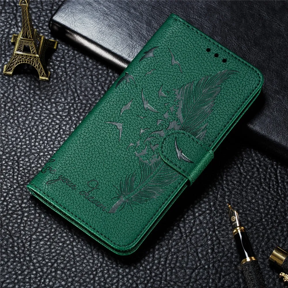 Anymob Xiaomi Redmi Green Leather Case Retro Wallet Flip Phone Cover Protection