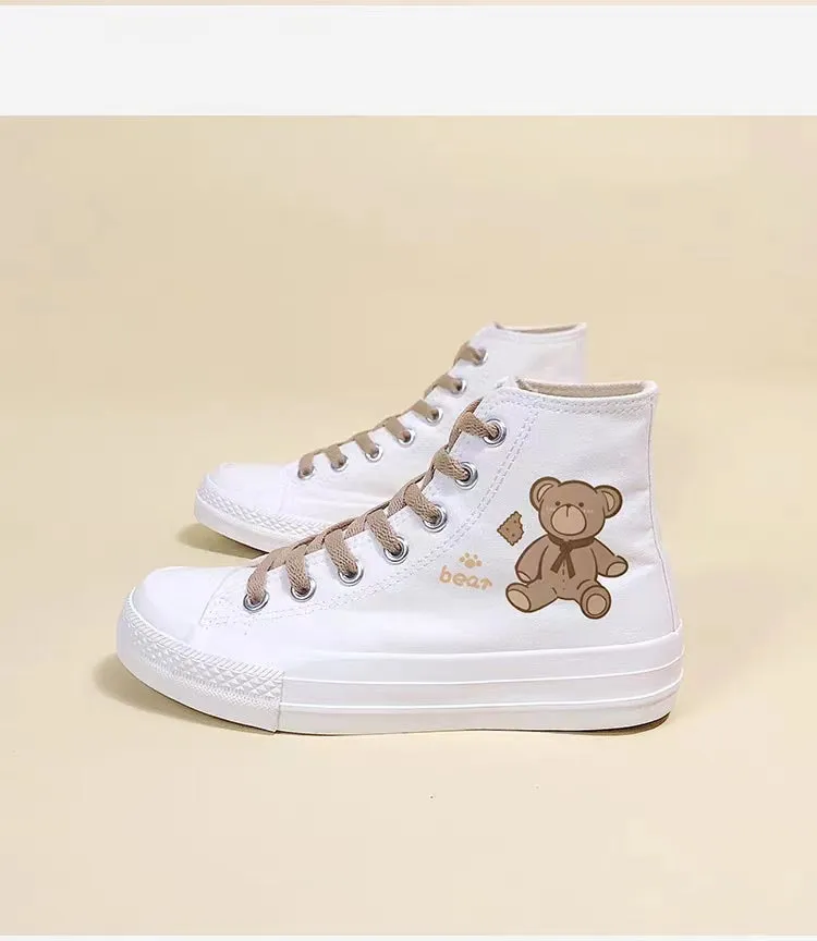 Cute Cartoon Bear Print High-top Canvas Shoes