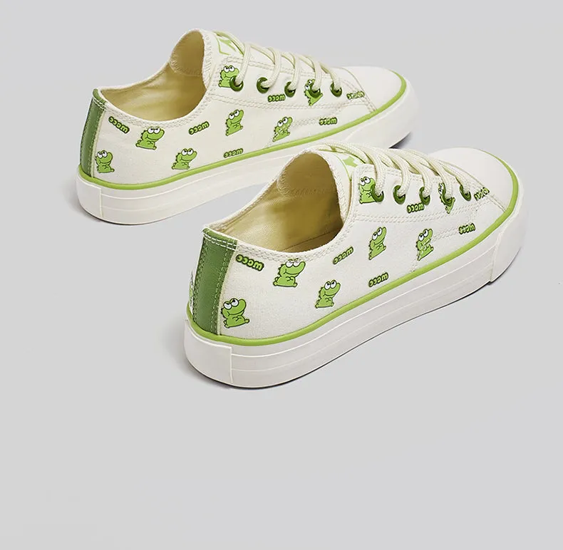 Matcha Color Cartoon Crocodile All-match Canvas Shoes