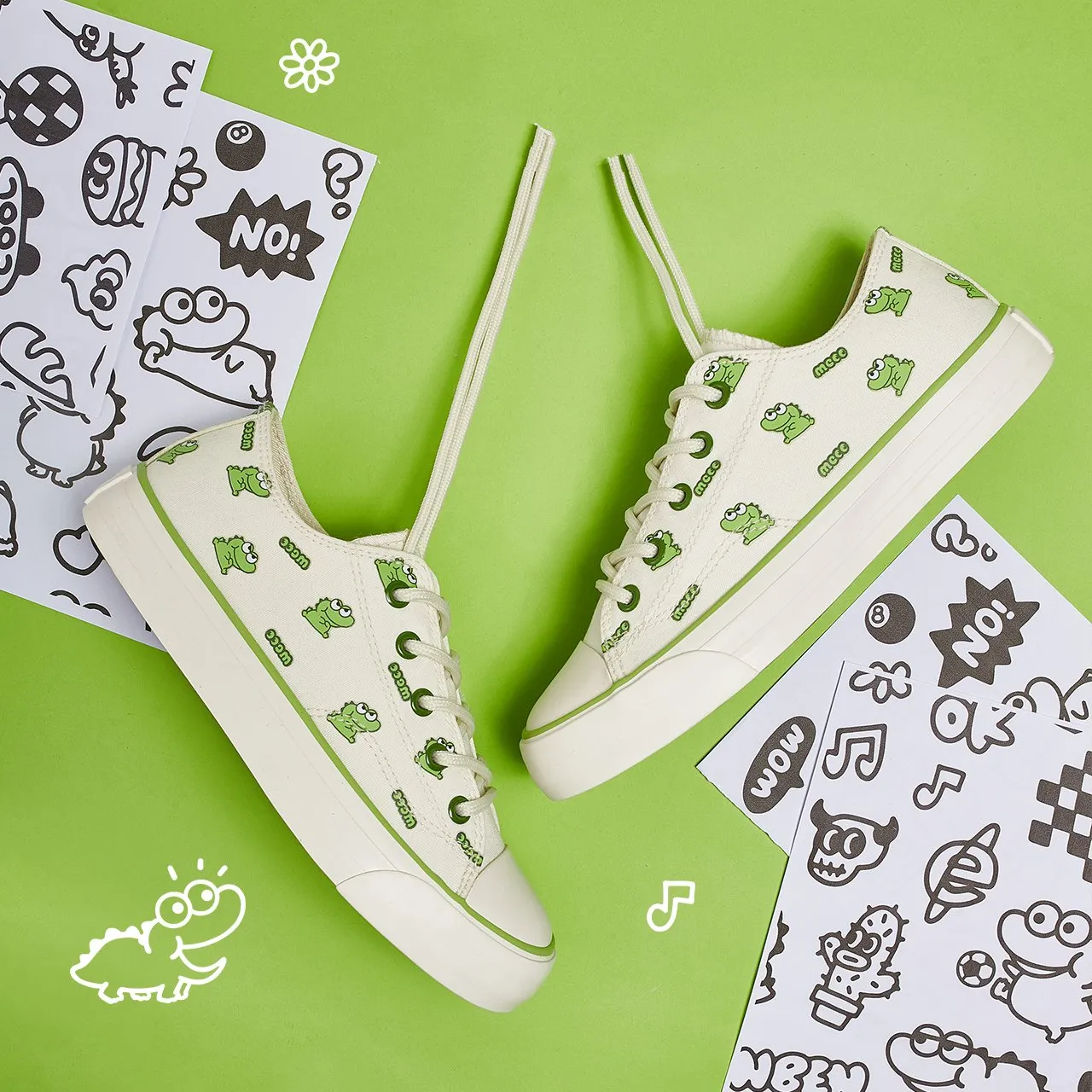 Matcha Color Cartoon Crocodile All-match Canvas Shoes