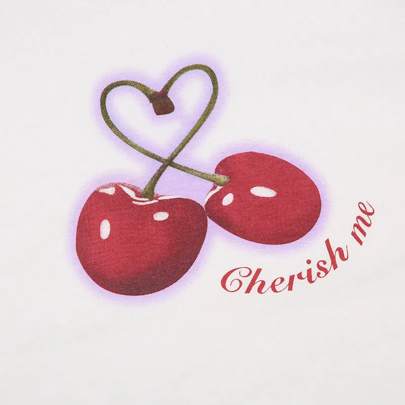 "Cherry Cherish Me" Graphic Ringer Tee
