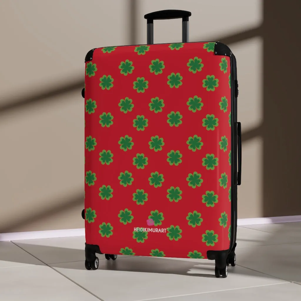 Red Clover Print Suitcases, Irish Style St. Patrick's Day Designer Suitcase Luggage (Small, Medium, Large)