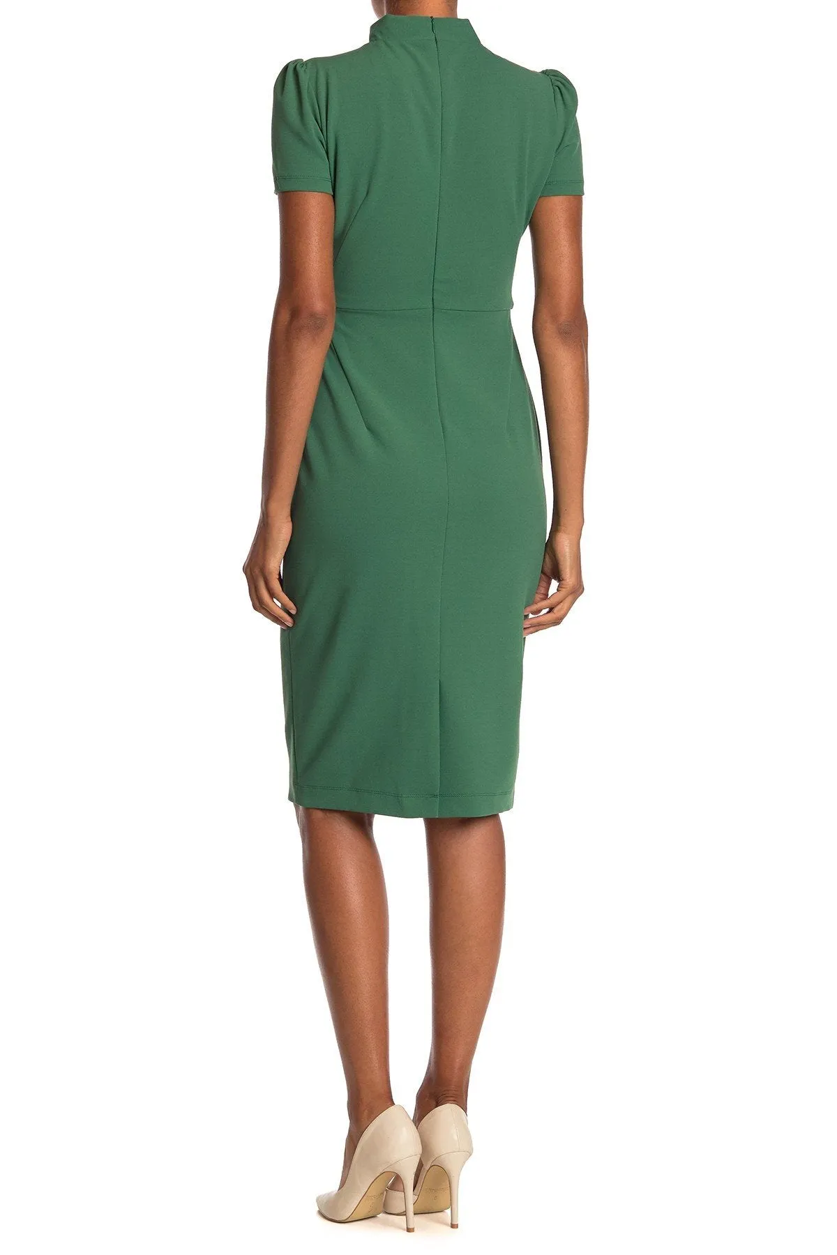 Tie Neck Puff Sleeve Scuba Crepe Dress