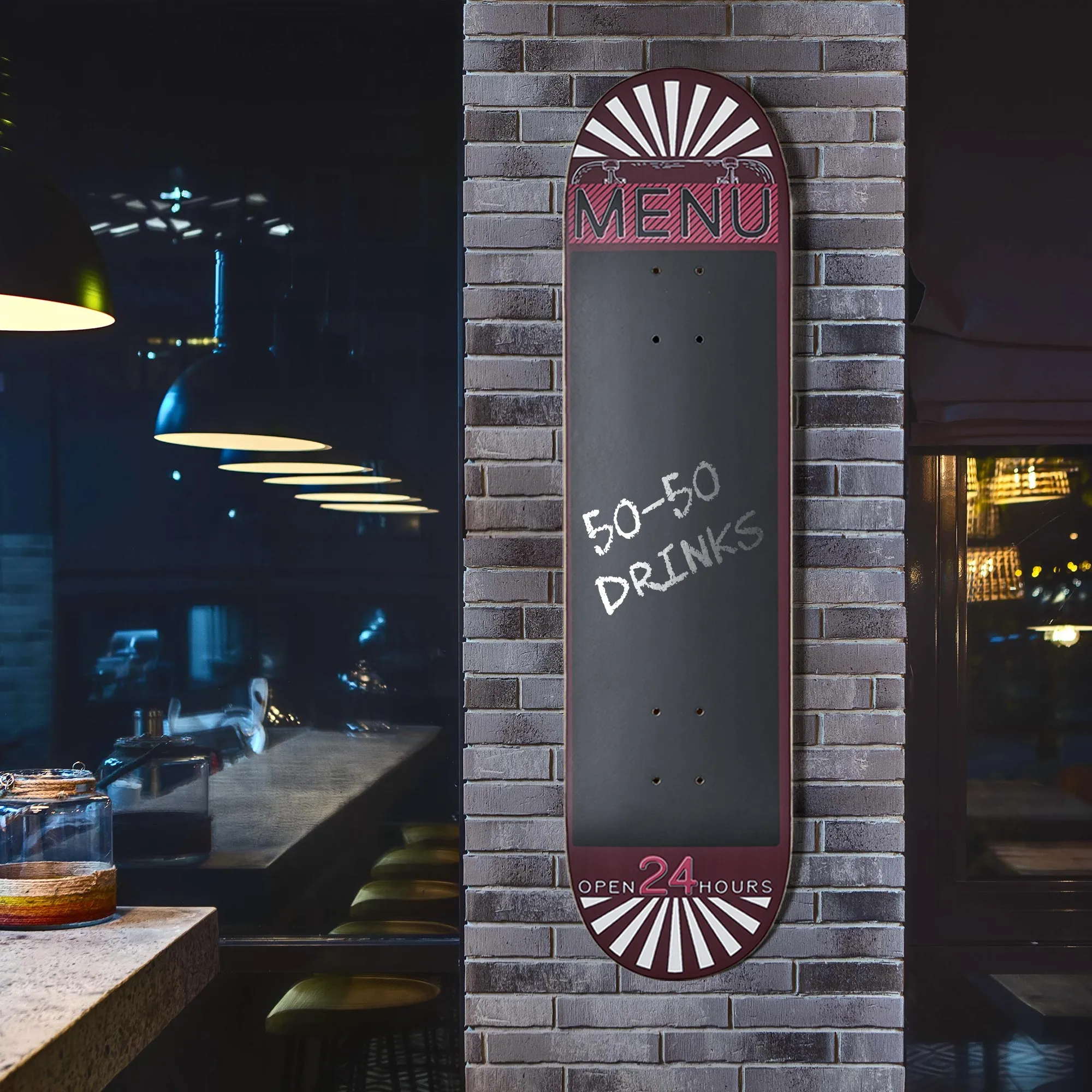 Wood Skate Chalkboard Menu Red Wall Decor 8" x 31.5"